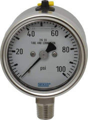 Wika - 2-1/2" Dial, 1/4 Thread, 100 Scale Range, Pressure Gauge - Lower Connection Mount, Accurate to 2-1-2% of Scale - Exact Tool & Supply