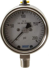 Wika - 2-1/2" Dial, 1/4 Thread, 200 Scale Range, Pressure Gauge - Lower Connection Mount, Accurate to 2-1-2% of Scale - Exact Tool & Supply