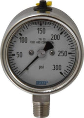 Wika - 2-1/2" Dial, 1/4 Thread, 300 Scale Range, Pressure Gauge - Lower Connection Mount, Accurate to 2-1-2% of Scale - Exact Tool & Supply