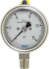 Wika - 2-1/2" Dial, 1/4 Thread, 15 Scale Range, Pressure Gauge - Lower Connection Mount, Accurate to 2-1-2% of Scale - Exact Tool & Supply
