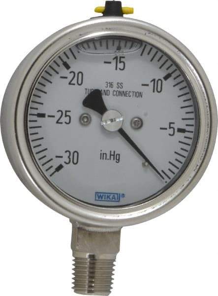 Wika - 2-1/2" Dial, 1/4 Thread, 30 Scale Range, Pressure Gauge - Lower Connection Mount, Accurate to 2-1-2% of Scale - Exact Tool & Supply