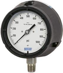 Wika - 4-1/2" Dial, 1/2 Thread, 0-15 Scale Range, Pressure Gauge - Lower Connection Mount, Accurate to 0.5% of Scale - Exact Tool & Supply