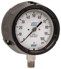 Wika - 4-1/2" Dial, 1/2 Thread, 0-100 Scale Range, Pressure Gauge - Lower Connection Mount, Accurate to 0.5% of Scale - Exact Tool & Supply