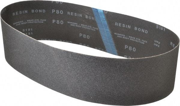 Made in USA - 4" Wide x 36" OAL, 80 Grit, Silicon Carbide Abrasive Belt - Silicon Carbide, Medium, Coated, X/Y Weighted Cloth Backing, Wet/Dry, Series S181 - Exact Tool & Supply