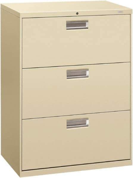 Hon - 30" Wide x 40-7/8" High x 19-1/4" Deep, 3 Drawer Roll-Out - Steel, Putty - Exact Tool & Supply