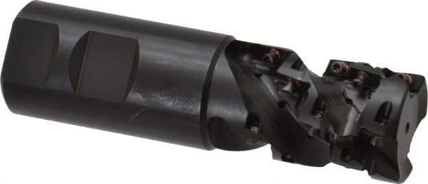 Kennametal - 1-1/4" Cut Diam, 1.764" Max Depth of Cut, 1-1/4" Shank Diam, 4.371" OAL, Indexable Square Shoulder Helical End Mill - EC10.., EP10.. Inserts, Weldon Shank, 0° Lead Angle - Exact Tool & Supply