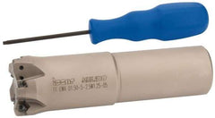 Iscar - 1-1/2" Cut Diam, 0.04" Max Depth, 1-1/4" Shank Diam, Weldon Shank Indexable High-Feed End Mill - Screw Holding Method, H600 WXCU 05 Insert, FF EWX-05 Toolholder, Through Coolant - Exact Tool & Supply