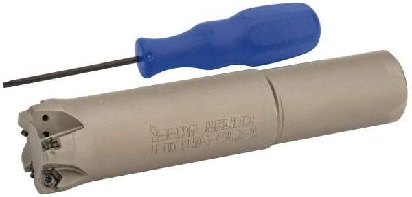 Iscar - 1-1/2" Cut Diam, 0.04" Max Depth, 1-1/4" Shank Diam, Weldon Shank Indexable High-Feed End Mill - Screw Holding Method, H600 WXCU 05 Insert, FF EWX-05 Toolholder, Through Coolant - Exact Tool & Supply