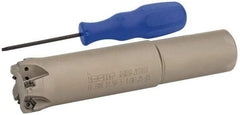 Iscar - 1-1/2" Cut Diam, 0.04" Max Depth, 1-1/4" Shank Diam, Weldon Shank Indexable High-Feed End Mill - Screw Holding Method, H600 WXCU 05 Insert, FF EWX-05 Toolholder, Through Coolant - Exact Tool & Supply