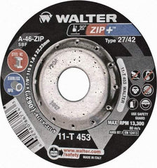 WALTER Surface Technologies - 4-1/2" Wheel Diam, 1/16" Wheel Thickness, 7/8" Arbor Hole, Depressed Center Wheel - Aluminum Oxide/Silicon Carbide Blend, 13,300 Max RPM - Exact Tool & Supply