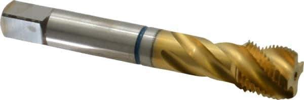 Guhring - 5/8-18 UNF 4 Flute 2B Modified Bottoming Spiral Flute Tap - Powdered Metal, TiN Finish, 3-13/16" OAL, Right Hand Flute, Right Hand Thread, Series 3911 - Exact Tool & Supply