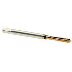 Guhring - M4x0.70 Metric Coarse, 3 Flute, TiN Finish, Cobalt Spiral Point Tap - Plug Chamfer, Right Hand Thread, 2-1/8" OAL, 0.472" Thread Length, 0.168" Shank Diam, 6H Class of Fit, Series 3915 - Exact Tool & Supply