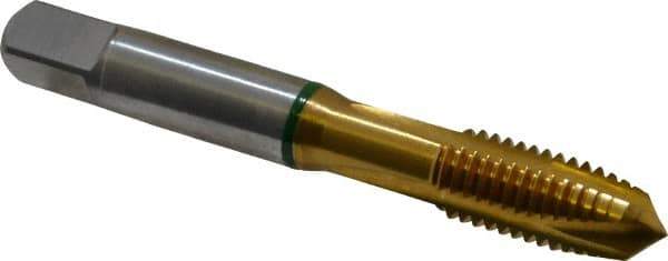 Guhring - M10x1.50 Metric Coarse, 3 Flute, TiN Finish, Cobalt Spiral Point Tap - Plug Chamfer, Right Hand Thread, 2-15/16" OAL, 0.79" Thread Length, 0.381" Shank Diam, 6H Class of Fit, Series 3915 - Exact Tool & Supply