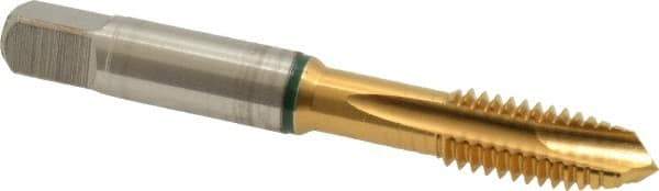 Guhring - 3/8-16 UNC, 3 Flute, TiN Finish, Cobalt Spiral Point Tap - Plug Chamfer, Right Hand Thread, 2-15/16" OAL, 0.79" Thread Length, 0.381" Shank Diam, 2B Class of Fit, Series 3916 - Exact Tool & Supply