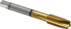 Guhring - 7/16-14 UNC, 3 Flute, TiN Finish, Cobalt Spiral Point Tap - Plug Chamfer, Right Hand Thread, 3-5/32" OAL, 0.866" Thread Length, 0.323" Shank Diam, 2B Class of Fit, Series 3916 - Exact Tool & Supply
