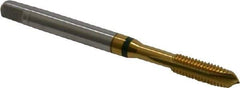 Guhring - #10-32 UNF, 3 Flute, TiN Finish, Cobalt Spiral Point Tap - Plug Chamfer, Right Hand Thread, 2-3/8" OAL, 0.551" Thread Length, 0.194" Shank Diam, 2B Class of Fit, Series 3917 - Exact Tool & Supply