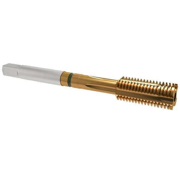 Guhring - 1/2-20 UNF, 4 Flute, TiN Finish, Cobalt Spiral Point Tap - Plug Chamfer, Right Hand Thread, 3-3/8" OAL, 0.866" Thread Length, 0.367" Shank Diam, 2B Class of Fit, Series 3917 - Exact Tool & Supply
