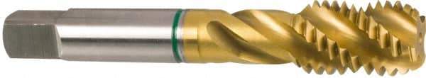 Guhring - M8x1.25 Metric Coarse 3 Flute 6H Modified Bottoming Spiral Flute Tap - Cobalt, TiN Finish, 2.72" OAL, Right Hand Flute, Right Hand Thread, Series 3921 - Exact Tool & Supply