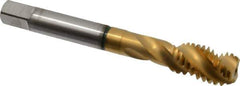 Guhring - 7/16-14 UNC 3 Flute 2B Modified Bottoming Spiral Flute Tap - Cobalt, TiN Finish, 3-5/32" OAL, Right Hand Flute, Right Hand Thread, Series 3922 - Exact Tool & Supply