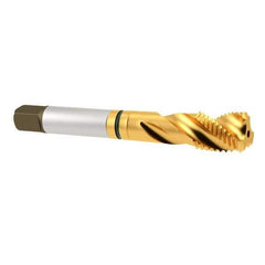 Guhring - 1/2-20 UNF 3 Flute 2B Modified Bottoming Spiral Flute Tap - Cobalt, TiN Finish, 3-3/8" OAL, Right Hand Flute, Right Hand Thread, Series 3922 - Exact Tool & Supply
