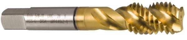 Guhring - M12x1.75 Metric Coarse 2 Flute 6H Modified Bottoming Spiral Flute Tap - Cobalt, TiN Finish, 3.381" OAL, Right Hand Flute, Right Hand Thread, Series 3933 - Exact Tool & Supply