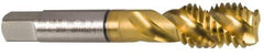 Guhring - M12x1.75 Metric Coarse 2 Flute 6H Modified Bottoming Spiral Flute Tap - Cobalt, TiN Finish, 3.381" OAL, Right Hand Flute, Right Hand Thread, Series 3933 - Exact Tool & Supply