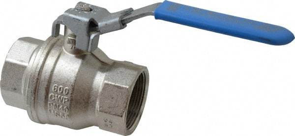 Value Collection - 1-1/2" Pipe, Full Port, Brass UL Listed Ball Valve - 1 Piece, Inline - One Way Flow, FNPT x FNPT Ends, Locking Lever Handle, 600 WOG - Exact Tool & Supply