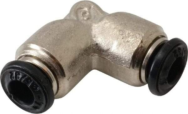 Alpha Technologies - 4mm Outside Diam, Nickel Plated Brass Push-to-Connect Tube Union Elbow - 250 Max psi, Tube to Tube Connection, Buna O-Ring - Exact Tool & Supply