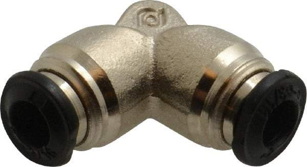 Alpha Technologies - 5mm Outside Diam, Nickel Plated Brass Push-to-Connect Tube Union Elbow - 250 Max psi, Tube to Tube Connection, Buna O-Ring - Exact Tool & Supply