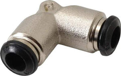 Alpha Technologies - 6mm Outside Diam, Nickel Plated Brass Push-to-Connect Tube Union Elbow - 250 Max psi, Tube to Tube Connection, Buna O-Ring - Exact Tool & Supply