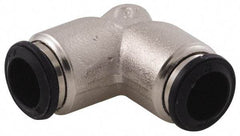 Alpha Technologies - 3mm Outside Diam, Nickel Plated Brass Push-to-Connect Tube Union Elbow - 250 Max psi, Tube to Tube Connection, Buna O-Ring - Exact Tool & Supply