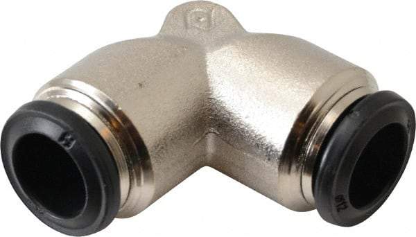 Alpha Technologies - 12mm Outside Diam, Nickel Plated Brass Push-to-Connect Tube Union Elbow - 250 Max psi, Tube to Tube Connection, Buna O-Ring - Exact Tool & Supply