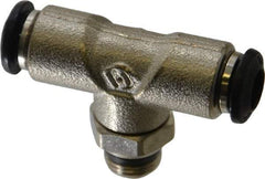 Alpha Technologies - 6mm Outside Diam, 1/8 Universal, Nickel Plated Brass Push-to-Connect Tube Male Swivel Branch Tee - 250 Max psi, Tube to Universal Thread Connection, Buna O-Ring - Exact Tool & Supply