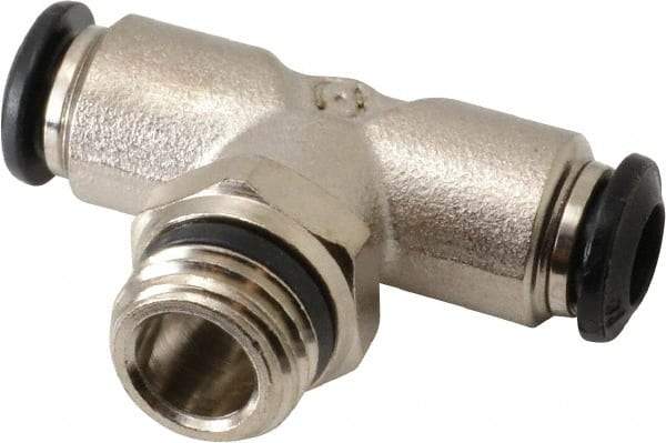 Alpha Technologies - 6mm Outside Diam, 1/4 Universal, Nickel Plated Brass Push-to-Connect Tube Male Swivel Branch Tee - 250 Max psi, Tube to Universal Thread Connection, Buna O-Ring - Exact Tool & Supply