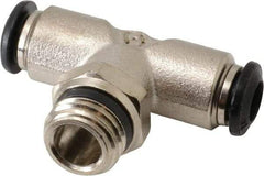 Alpha Technologies - 6mm Outside Diam, 1/4 Universal, Nickel Plated Brass Push-to-Connect Tube Male Swivel Branch Tee - 250 Max psi, Tube to Universal Thread Connection, Buna O-Ring - Exact Tool & Supply