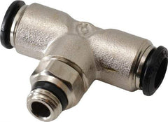 Alpha Technologies - 8mm Outside Diam, 1/8 Universal, Nickel Plated Brass Push-to-Connect Tube Male Swivel Branch Tee - 250 Max psi, Tube to Universal Thread Connection, Buna O-Ring - Exact Tool & Supply