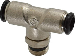 Alpha Technologies - 8mm Outside Diam, 1/4 Universal, Nickel Plated Brass Push-to-Connect Tube Male Swivel Branch Tee - 250 Max psi, Tube to Universal Thread Connection, Buna O-Ring - Exact Tool & Supply