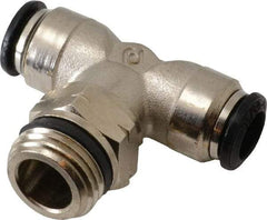 Alpha Technologies - 8mm Outside Diam, 3/8 Universal, Nickel Plated Brass Push-to-Connect Tube Male Swivel Branch Tee - 250 Max psi, Tube to Universal Thread Connection, Buna O-Ring - Exact Tool & Supply