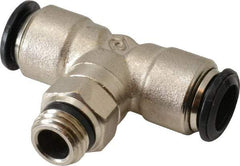 Alpha Technologies - 10mm Outside Diam, 1/4 Universal, Nickel Plated Brass Push-to-Connect Tube Male Swivel Branch Tee - 250 Max psi, Tube to Universal Thread Connection, Buna O-Ring - Exact Tool & Supply