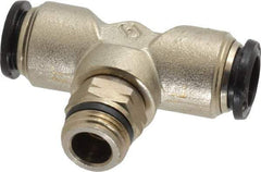 Alpha Technologies - 12mm Outside Diam, 3/8 Universal, Nickel Plated Brass Push-to-Connect Tube Male Swivel Branch Tee - 250 Max psi, Tube to Universal Thread Connection, Buna O-Ring - Exact Tool & Supply