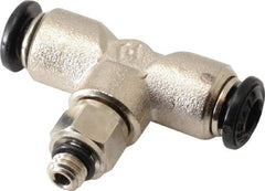 Alpha Technologies - 4mm Outside Diam, M5 Metric, Nickel Plated Brass Push-to-Connect Tube Male Swivel Branch Tee - 250 Max psi, Tube to Metric Thread Connection, Buna O-Ring - Exact Tool & Supply
