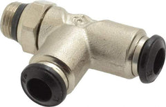 Alpha Technologies - 6mm Outside Diam, 1/8 Universal, Nickel Plated Brass Push-to-Connect Tube Male Swivel Run Tee - 250 Max psi, Tube to Universal Thread Connection, Buna O-Ring - Exact Tool & Supply
