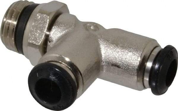 Alpha Technologies - 6mm Outside Diam, 1/4 Universal, Nickel Plated Brass Push-to-Connect Tube Male Swivel Run Tee - 250 Max psi, Tube to Universal Thread Connection, Buna O-Ring - Exact Tool & Supply