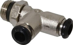 Alpha Technologies - 6mm Outside Diam, 1/4 Universal, Nickel Plated Brass Push-to-Connect Tube Male Swivel Run Tee - 250 Max psi, Tube to Universal Thread Connection, Buna O-Ring - Exact Tool & Supply