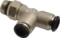 Alpha Technologies - 8mm Outside Diam, 1/4 Universal, Nickel Plated Brass Push-to-Connect Tube Male Swivel Run Tee - 250 Max psi, Tube to Universal Thread Connection, Buna O-Ring - Exact Tool & Supply