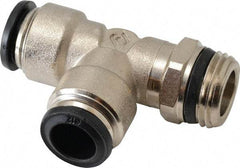 Alpha Technologies - 12mm Outside Diam, 1/2 Universal, Nickel Plated Brass Push-to-Connect Tube Male Swivel Run Tee - 250 Max psi, Tube to Universal Thread Connection, Buna O-Ring - Exact Tool & Supply