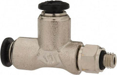 Alpha Technologies - 4mm Outside Diam, M5 Metric, Nickel Plated Brass Push-to-Connect Tube Male Swivel Run Tee - 250 Max psi, Tube to Metric Thread Connection, Buna O-Ring - Exact Tool & Supply