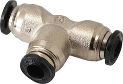 Alpha Technologies - 5mm Outside Diam, Nickel Plated Brass Push-to-Connect Tube Union Tee - 250 Max psi, Tube to Tube Connection, Buna O-Ring - Exact Tool & Supply