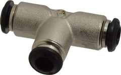 Alpha Technologies - 6mm Outside Diam, Nickel Plated Brass Push-to-Connect Tube Union Tee - 250 Max psi, Tube to Tube Connection, Buna O-Ring - Exact Tool & Supply