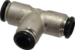 Alpha Technologies - 8mm Outside Diam, Nickel Plated Brass Push-to-Connect Tube Union Tee - 250 Max psi, Tube to Tube Connection, Buna O-Ring - Exact Tool & Supply
